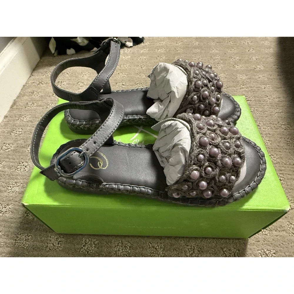 Sam Edelman Holly I1498F1 Sandal Girls US 2  Gray Mini Beaded Ankle‎ Strap